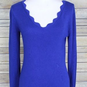 41 Hawthorn Paityn Blue Scalloped V-neck Sweater
